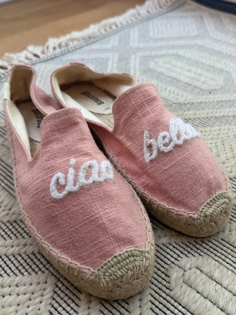 Anthropologie Soludos Ciao Bella Espadrilles Woven Platform Pink White Size 7.5